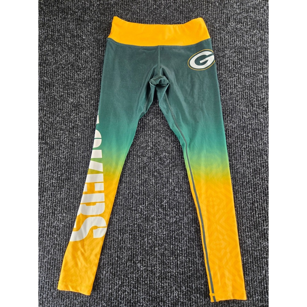 NFL Team Apparel Green Bay Packers Ombre Leggings Womens Small Green Yellow Logo